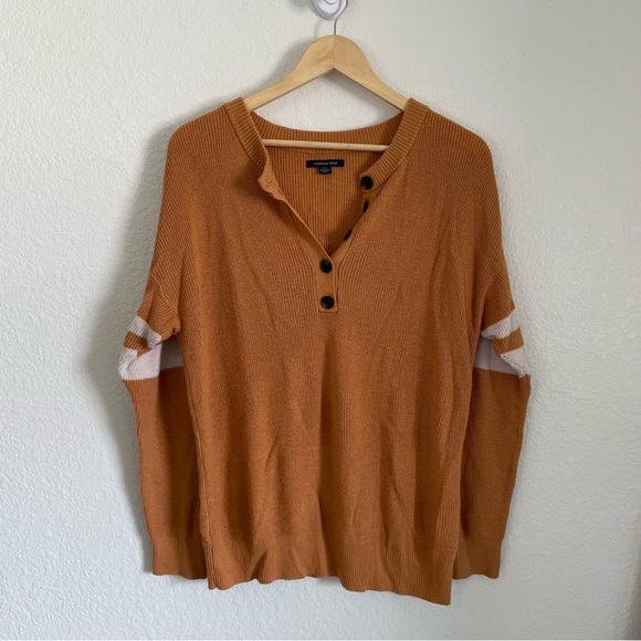 American Eagle Baggy Knit Sweater Collegiate Stripe Style Button Front Fall Cozy - Picture 1 of 6